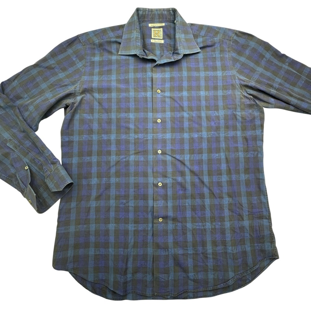 Robert Graham Shirt Mens Large Blue Check Long Sleeve Regular Fit Button Front